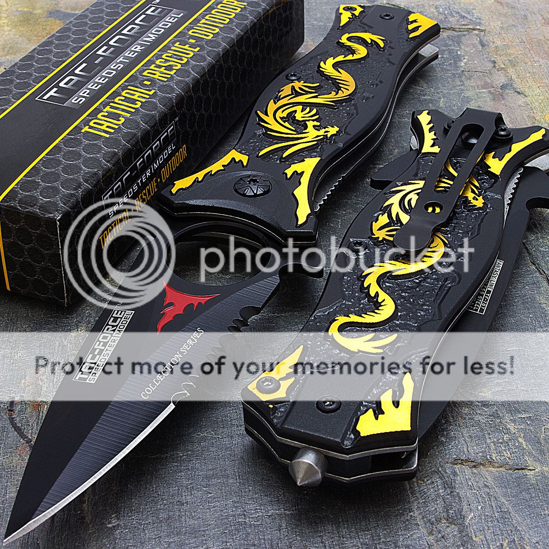 8" GOLD DRAGON TAC FORCE SPRING OPEN ASSISTED FANTASY FOLDING POCKET